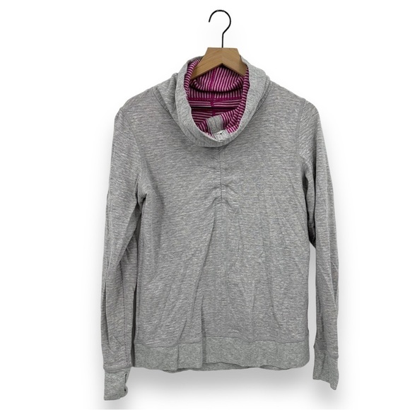 Lululemon In A Cinch Long Sleeve Reversible Heathered Grey Striped Pink Size 8 - Picture 1 of 16